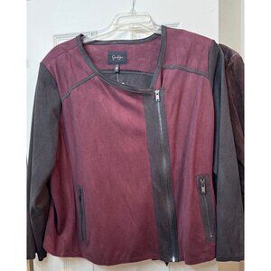 Jacket plus size 3X wine color with black‎ trim, zip front, NWT